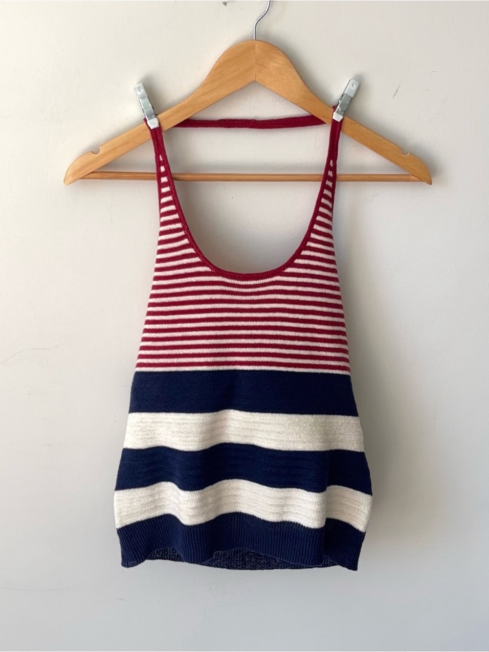 Vintage Ralph Lauren 100% Linen Knit Halter Top Size M Red White Blue Striped